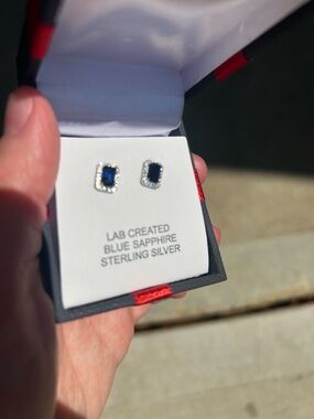 Lab Created Blue Sapphire Sterling Silver Halo Stud Earrings